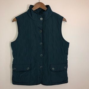 TALBOTS Womens Green Quilted Lightweight Fleece Lined Button Up Vest Sz MEDIUM